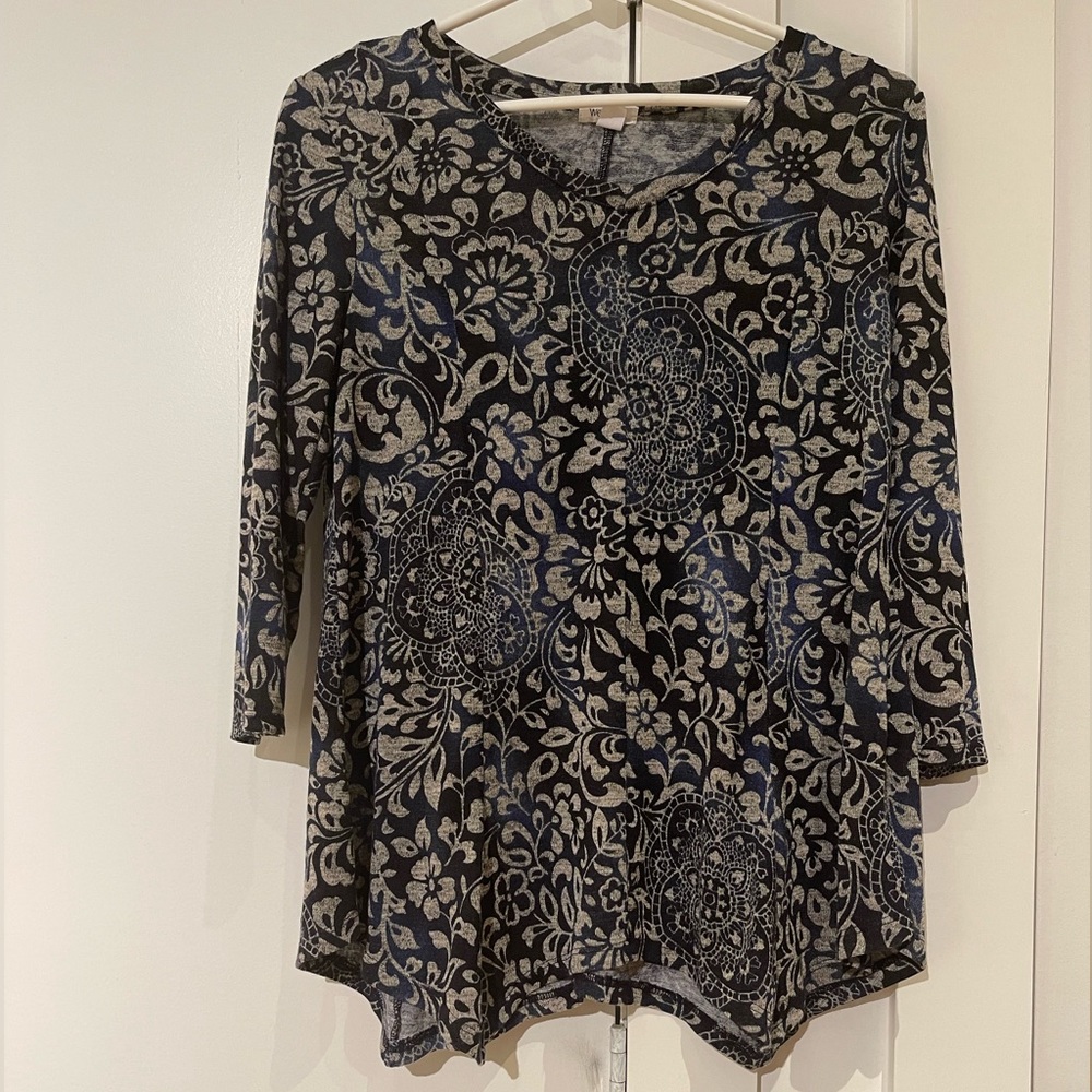 Blue and Gray Polyester & Spandex Business Casual Shirt - Small